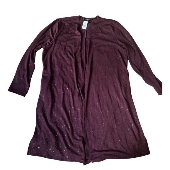 NWT Lane Bryant | Burgundy Glitter Open-Front Long-Line Cardigan | Size 18/20 - Picture 3 of 8
